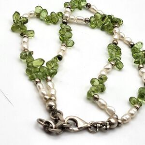 Gorgeous Peridot and Freshwater Pearl Sterling Silver Bracelet 9in